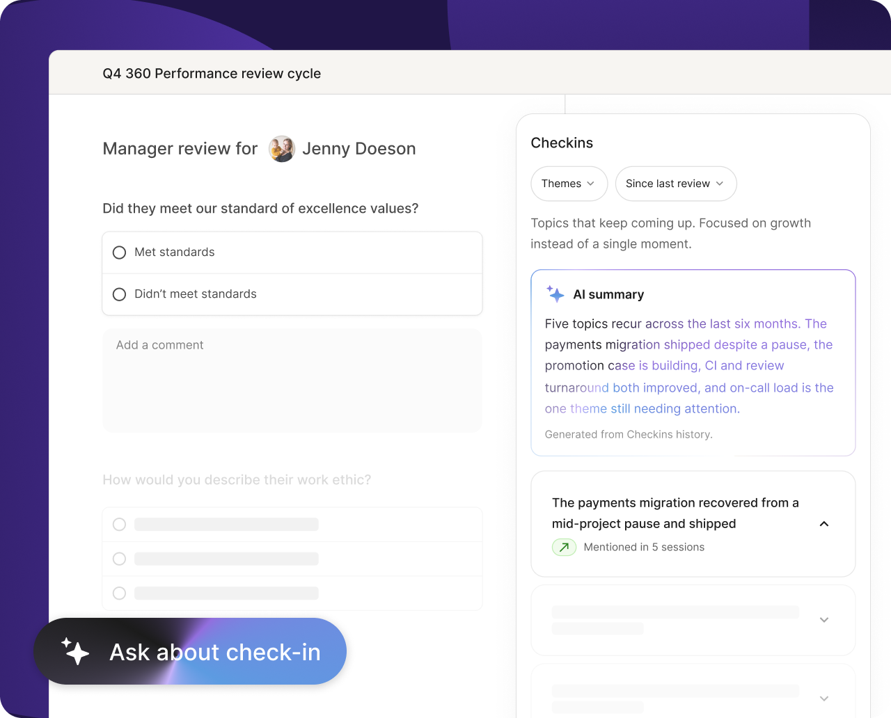 3 checkins as context for review cycles 2x