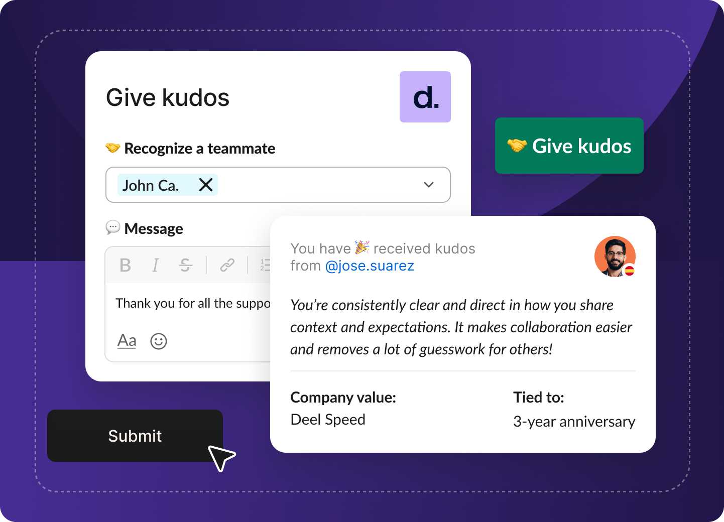 3 give kudos in slack 2x