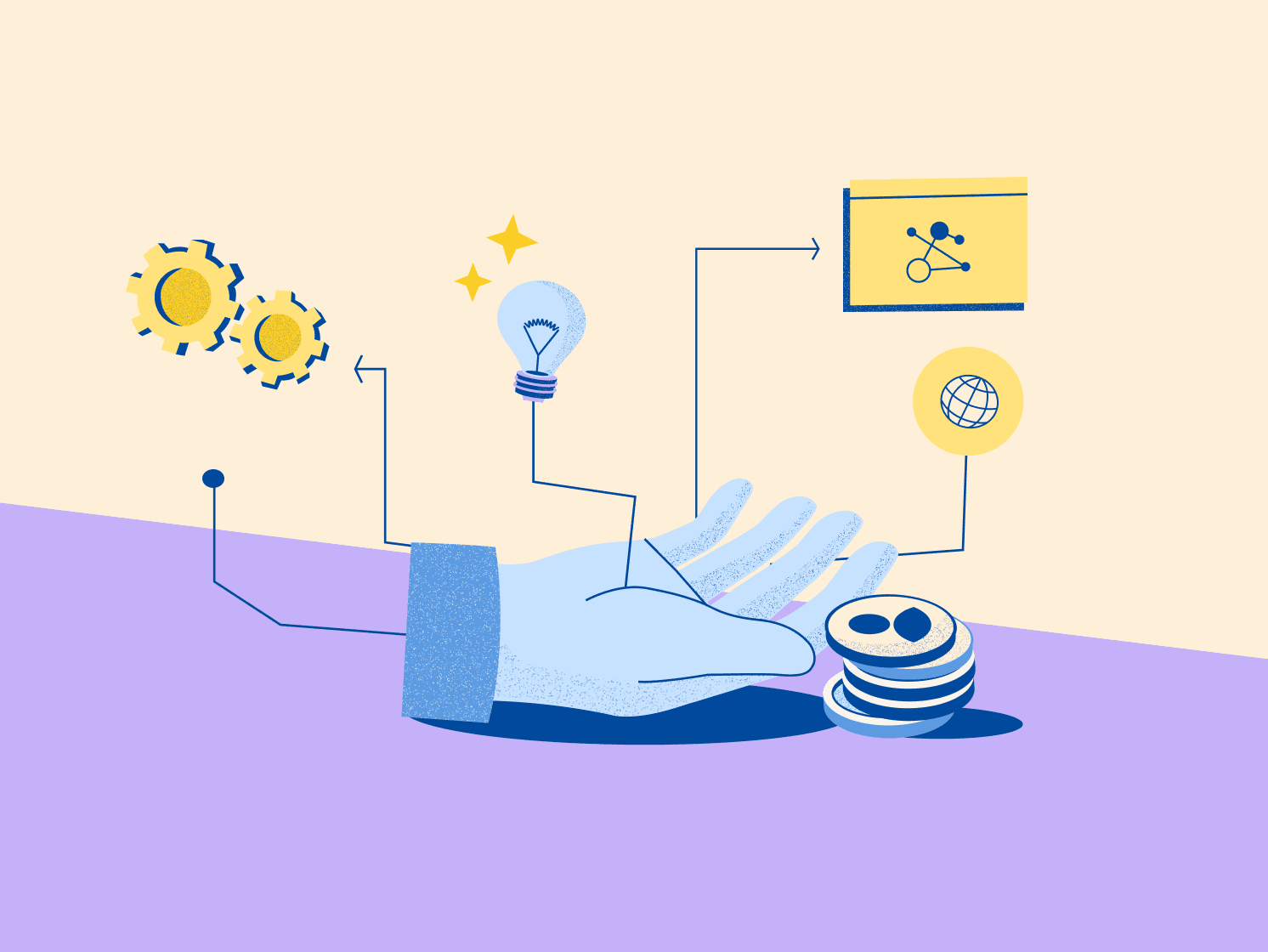 blog hero illustration hand linked to tools