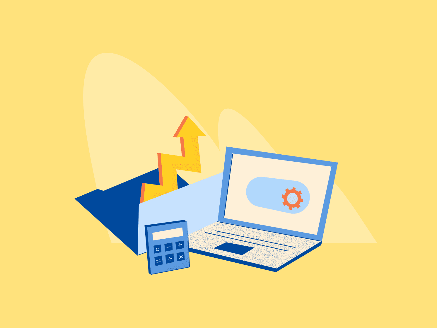 blog hero illustration laptop folder upward chart