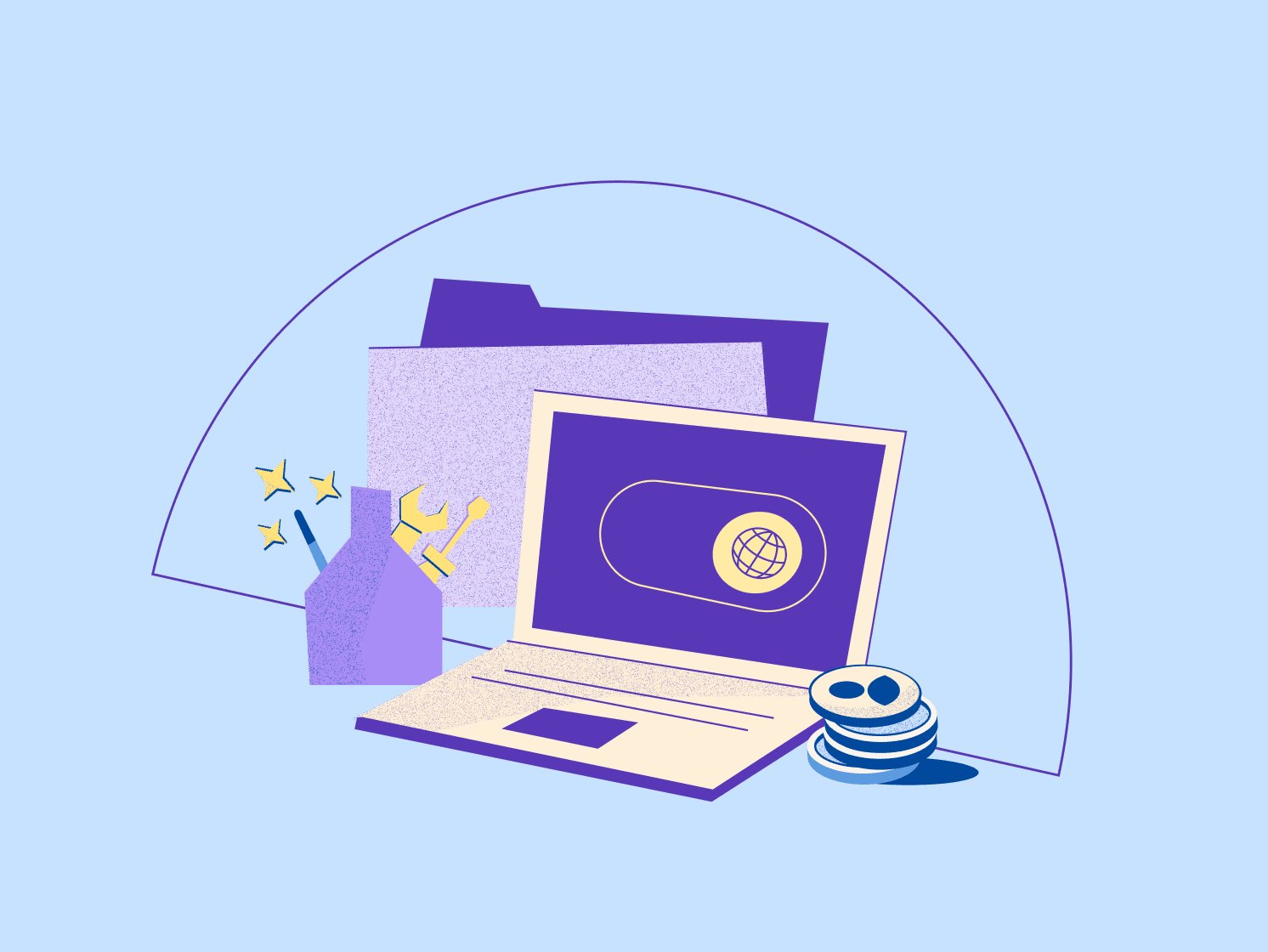 blog hero illustration laptop toolkit ai wand