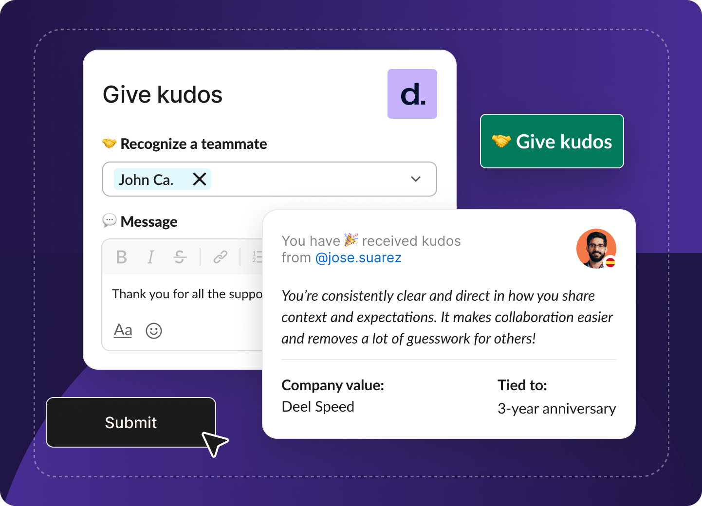 give kudos in slack