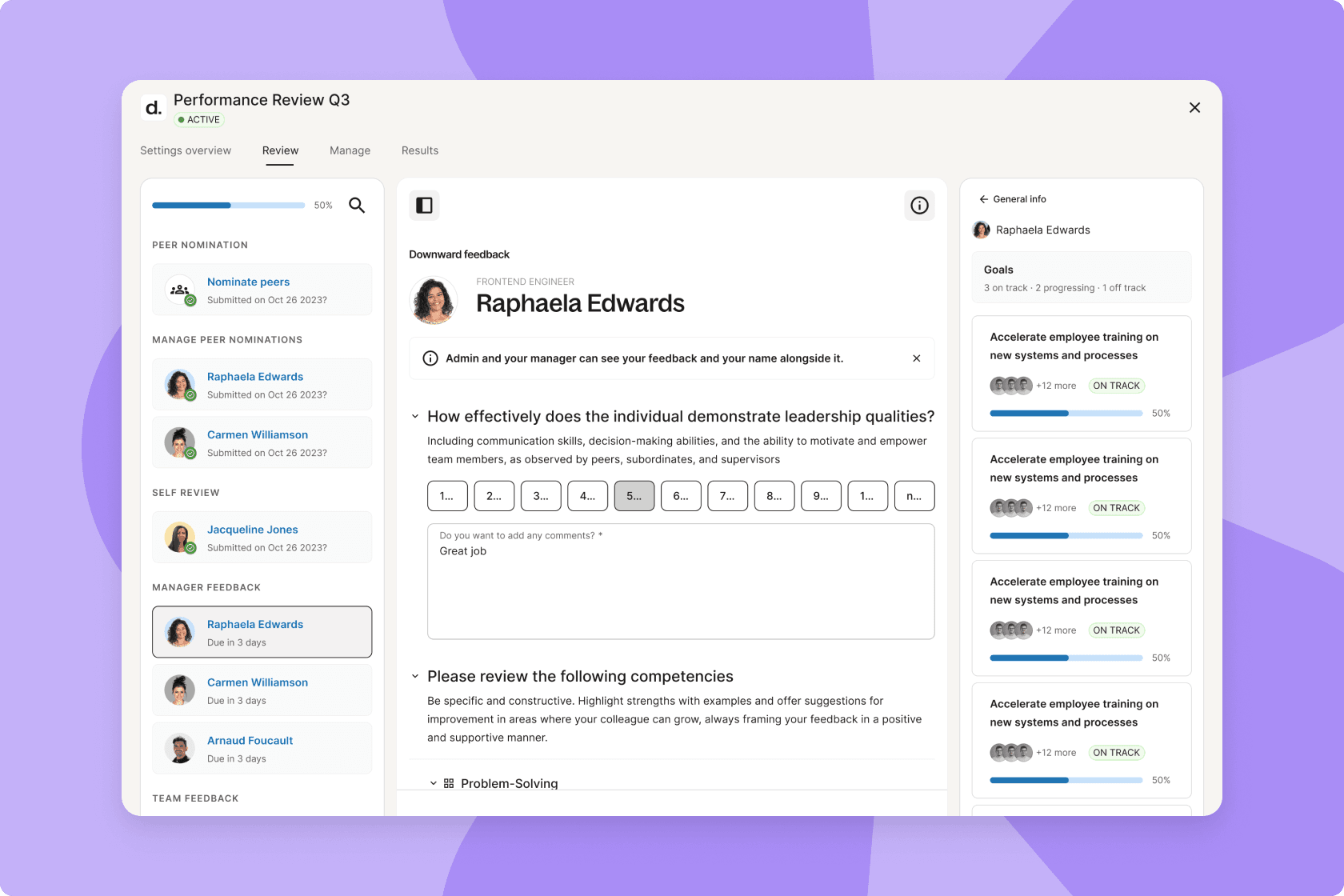 Performance feedback survey on Deel Engage